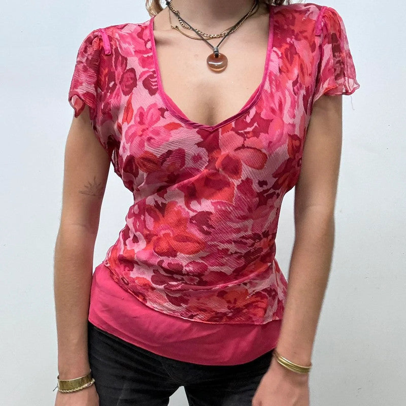 red silk watercolour flutter shirt