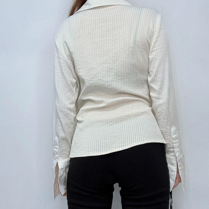 white pinstriped fitted stretch shirt