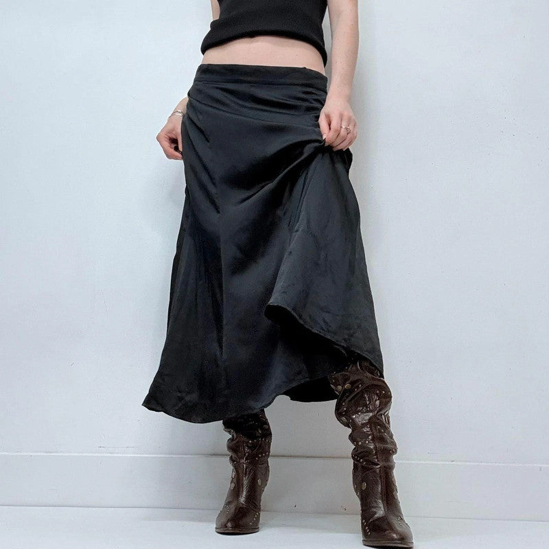 black silk flared floaty skirt