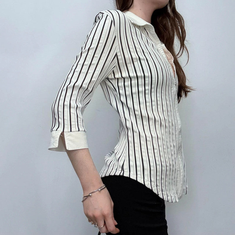 fitted pinstripe zip shirt
