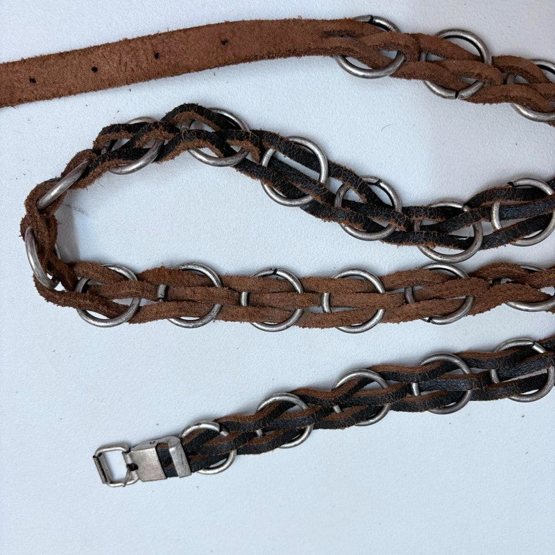 woven chain black leather belt