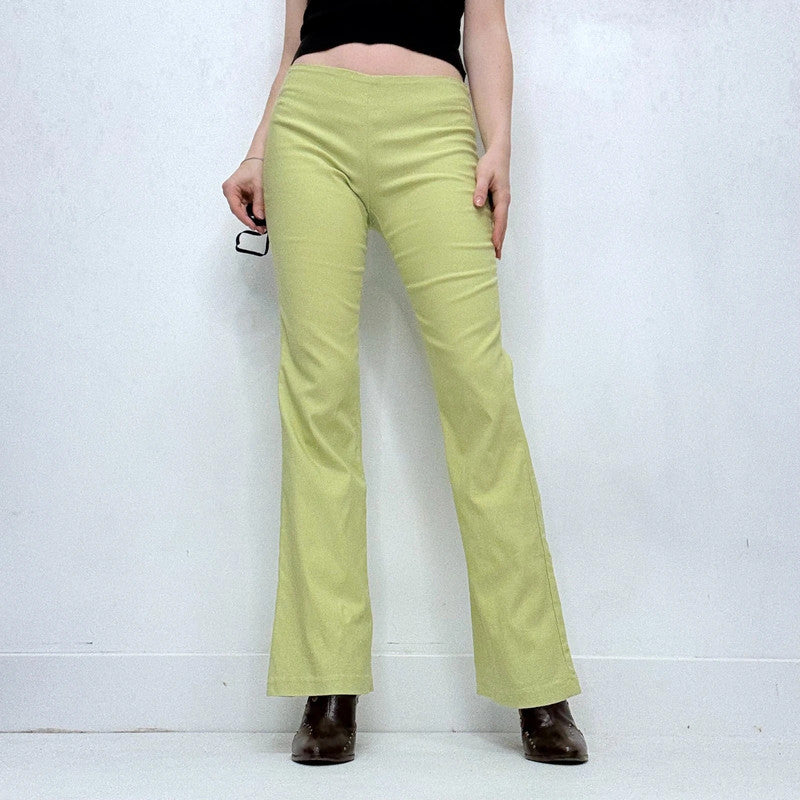 green flared trousers