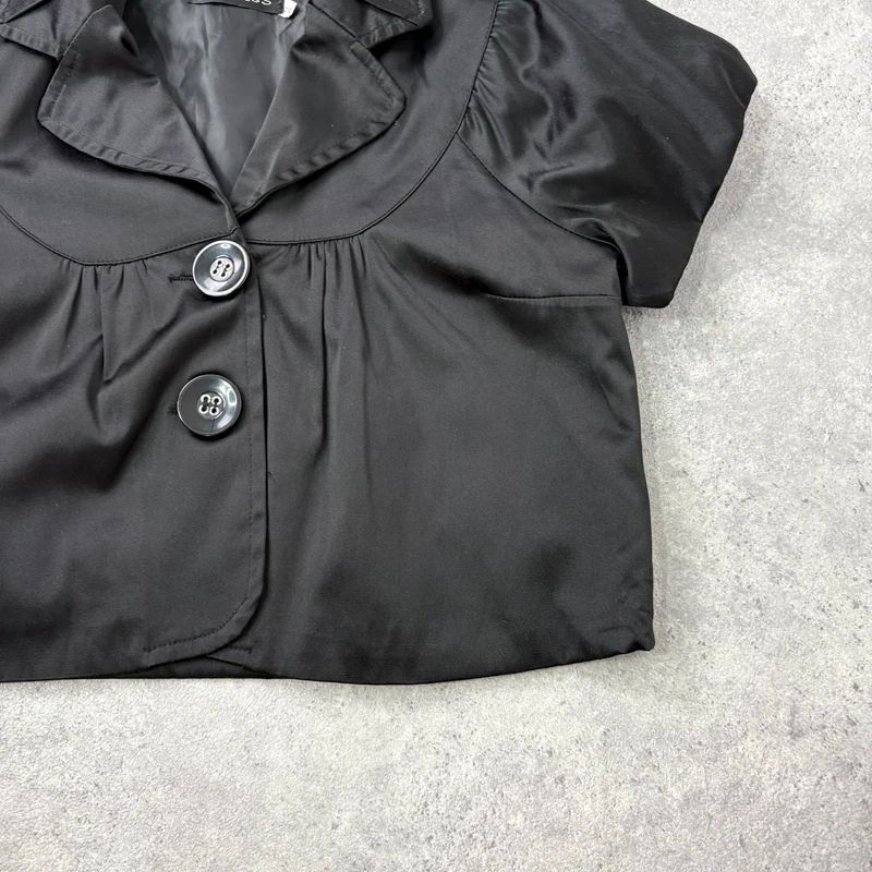 black satin cropped capped sleeve mini jacket