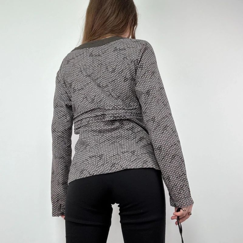 brown polkadot wrap shirt