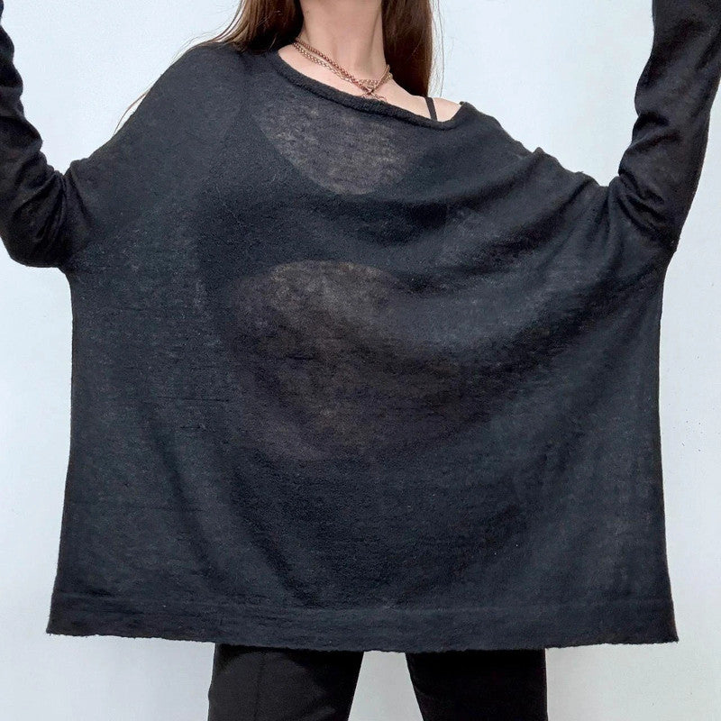 sheer wide neck black mohair jumper