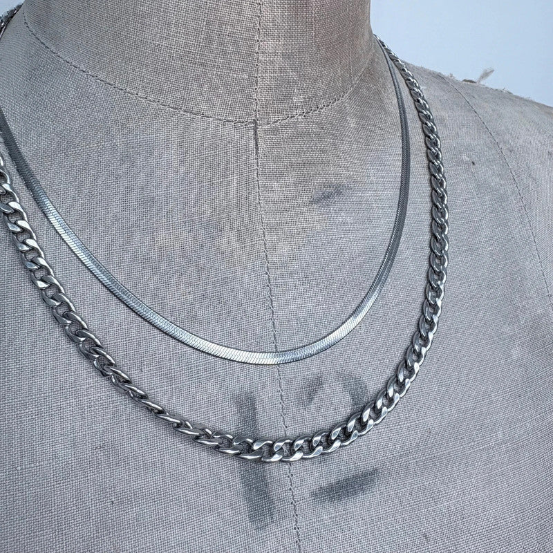 layered silver chain necklace