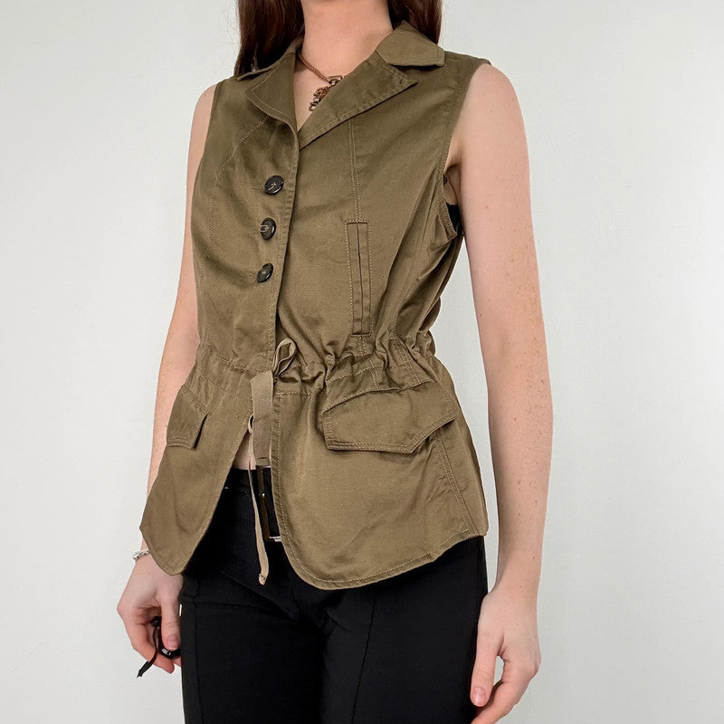 Khaki utility flared military waistcoat
