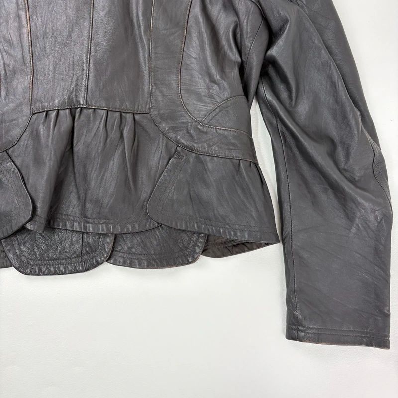cropped dark brown leather jacket