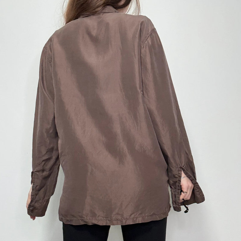 brown silk toggle shirt