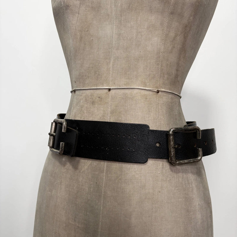 thick black leather buckle belt