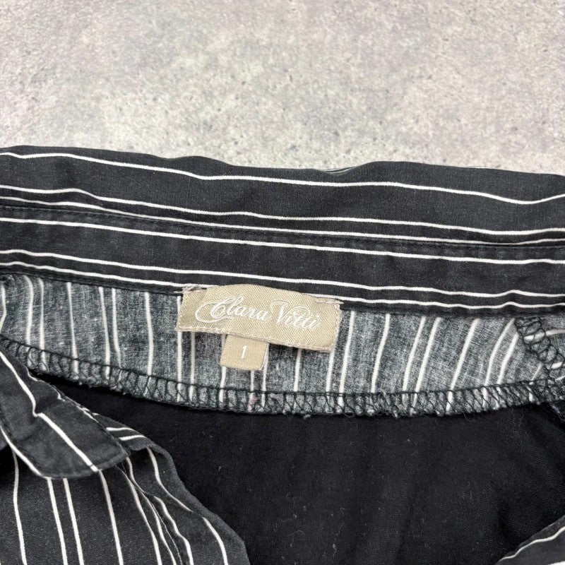 black pinstripe layered flared shirt