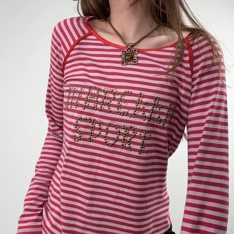pink and red striped long sleeve Marella t-shirt