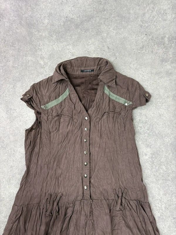 brown crinkle layered shirt dress