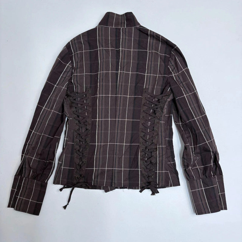 checked flared asymmetric zipper shirt
