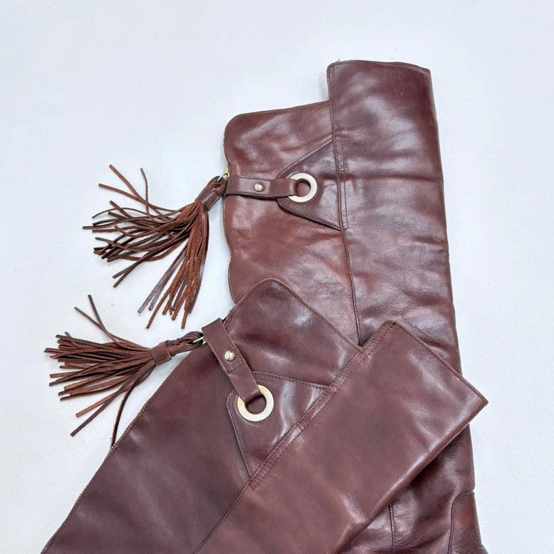 tan leather tassel western boots