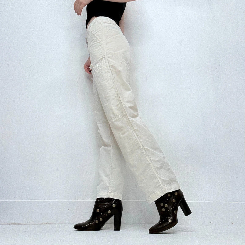 white straight leg utility trousers