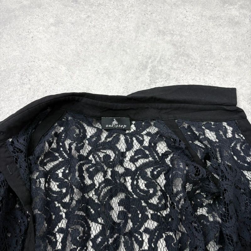 sheer navy lace fitted shirt