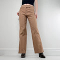 brown pinstripe wide leg flared