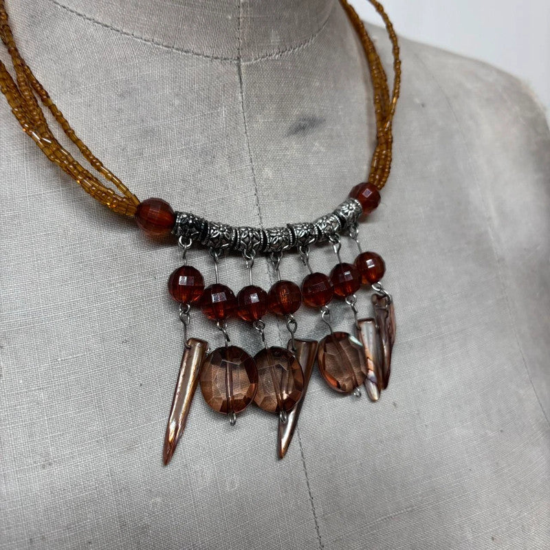 layered bead pearl charm necklace