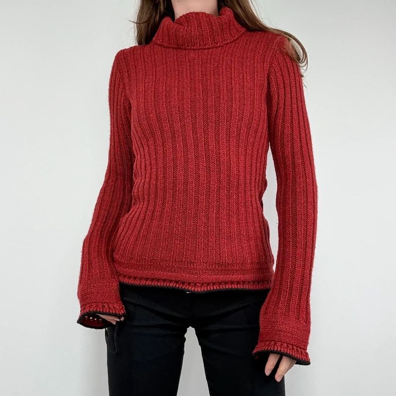 red wool ribbed knit jumper