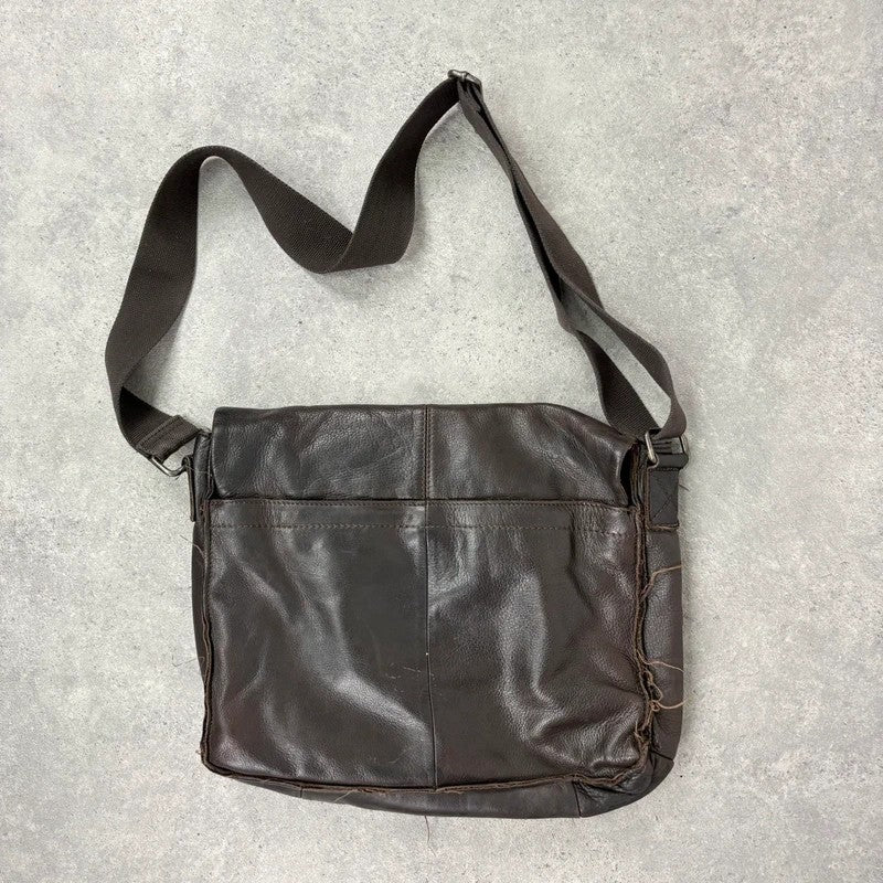 Brown leather satchel slouchy crossbody bag