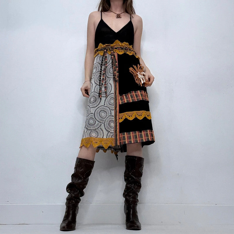 Save the Queen crochet black tartan midi dress
