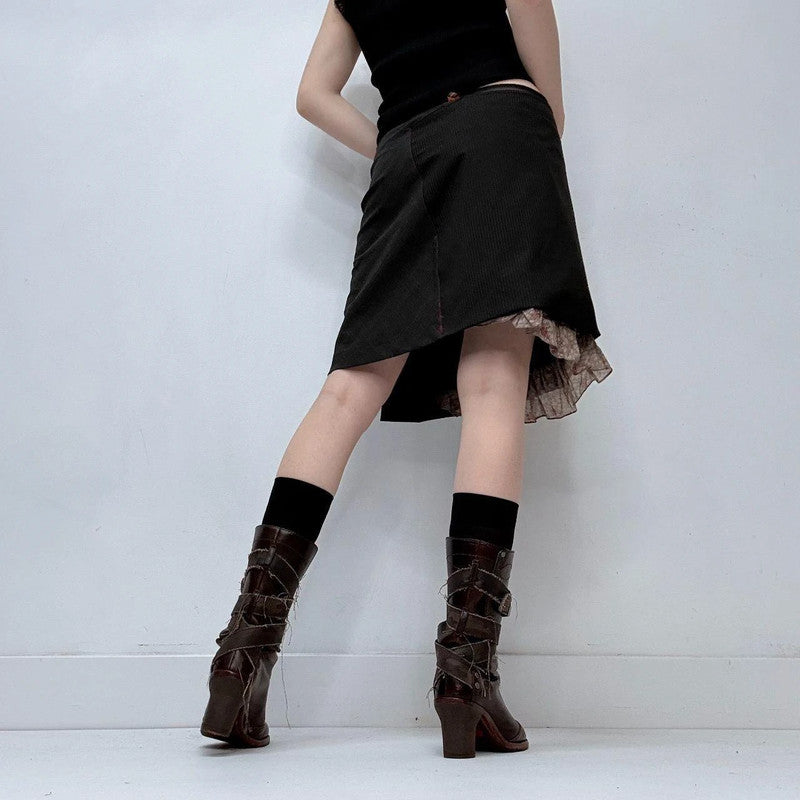 black gathered pinstripe ruffle cop copine skirt