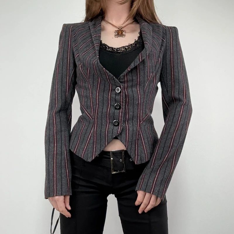 Striped fitted cropped archival blazer