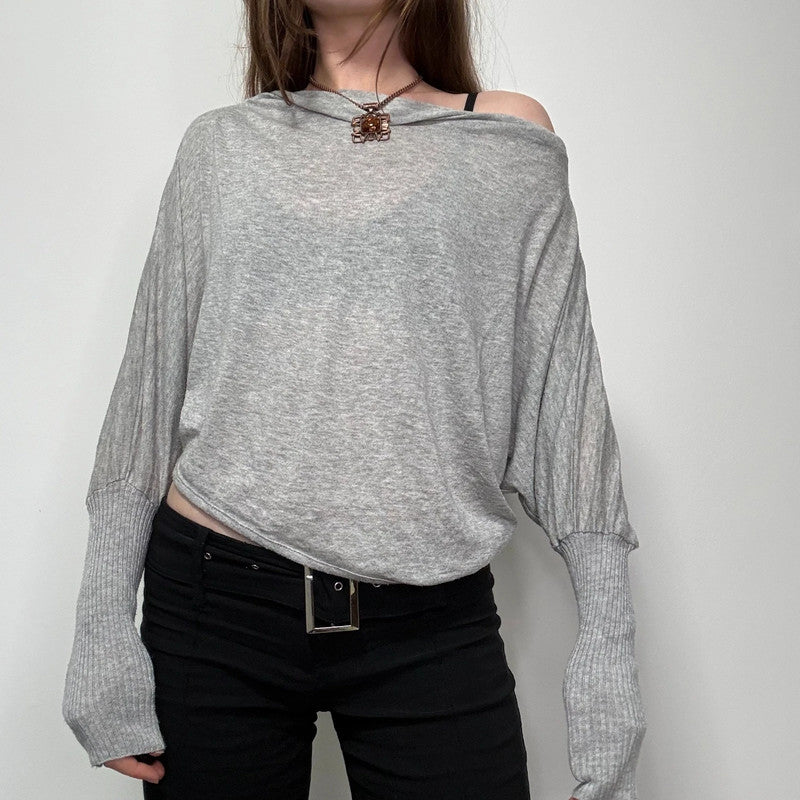 grey slouchy off the shoulder