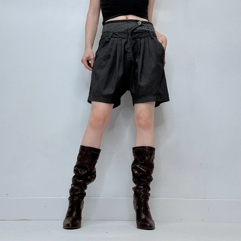 high rise corset style pleated shorts