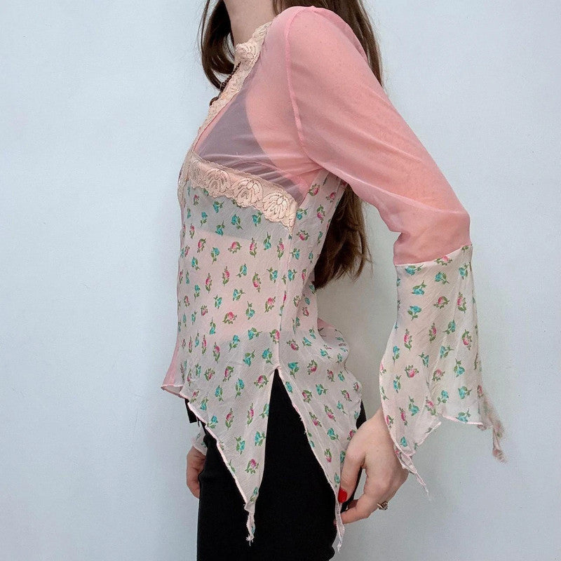 pastel pink flutter flared boho hippie shirt