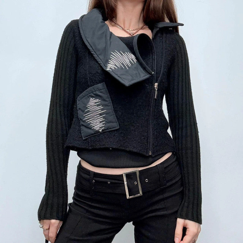 black wool asymmetric top