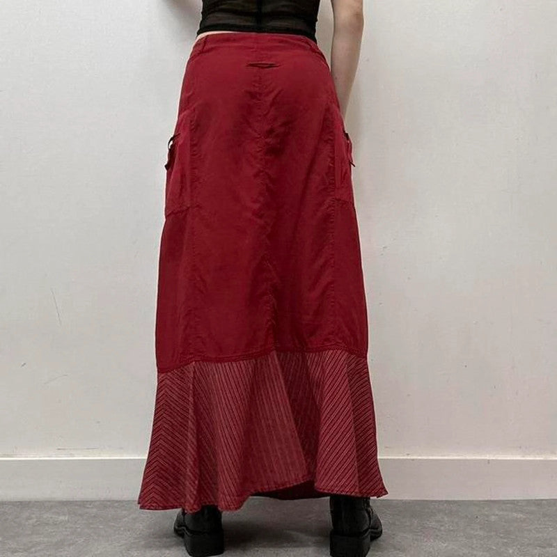 Red linen corset maxi skirt