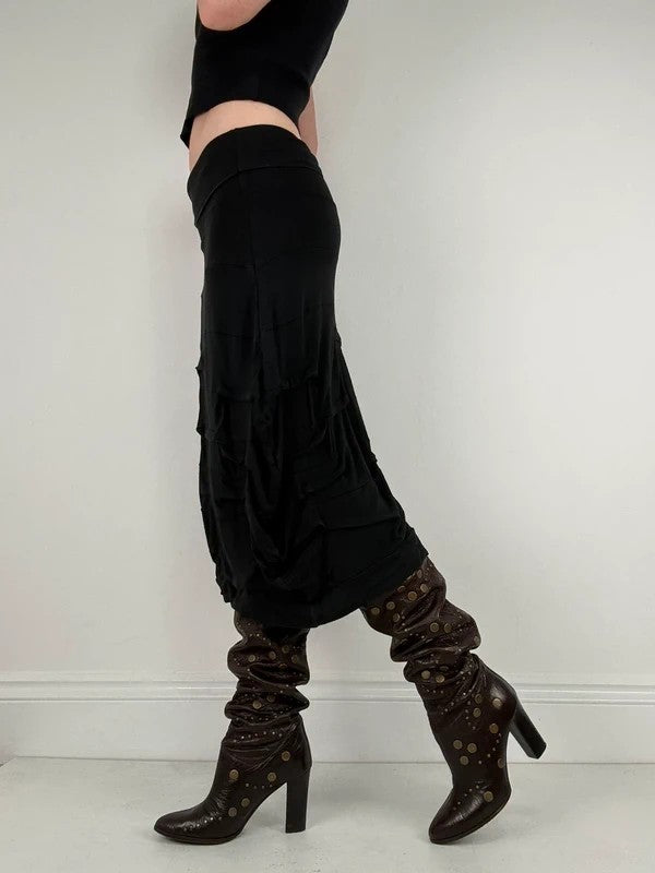 Black pleated structured puff skirt