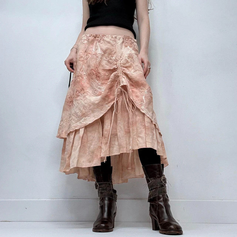 layered cinched fairy linen pink skirt