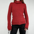 red wool ribbed knit jumper