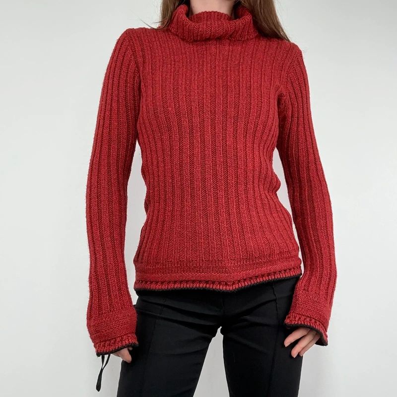 red wool ribbed knit jumper