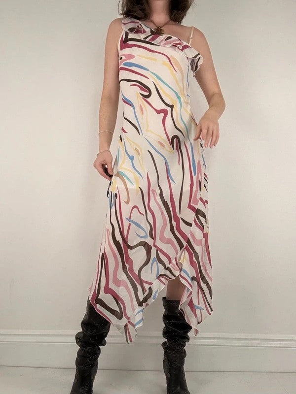 Ruffle multicoloured layered abstract asymmetrical dress