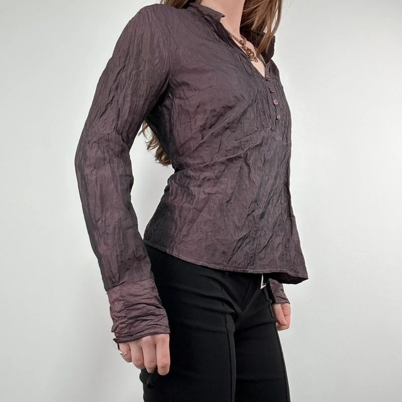 crinkle flared gathered blouse