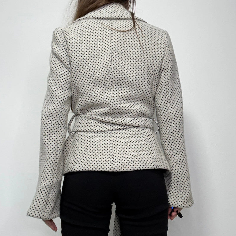 cream wool polkadot flared pea coat