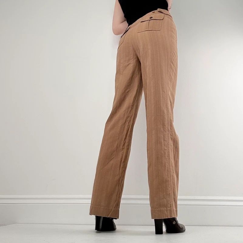 brown pinstripe wide leg flared