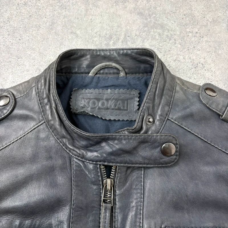 distressed leather boxy biker jacket