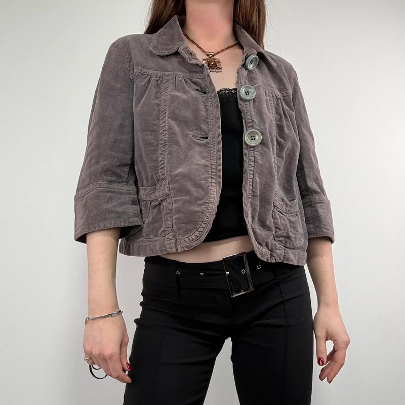 cropped button flared mini jacket