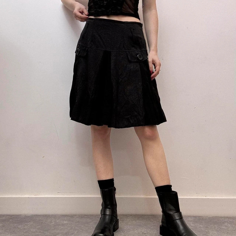 black pinstripe midi skirt