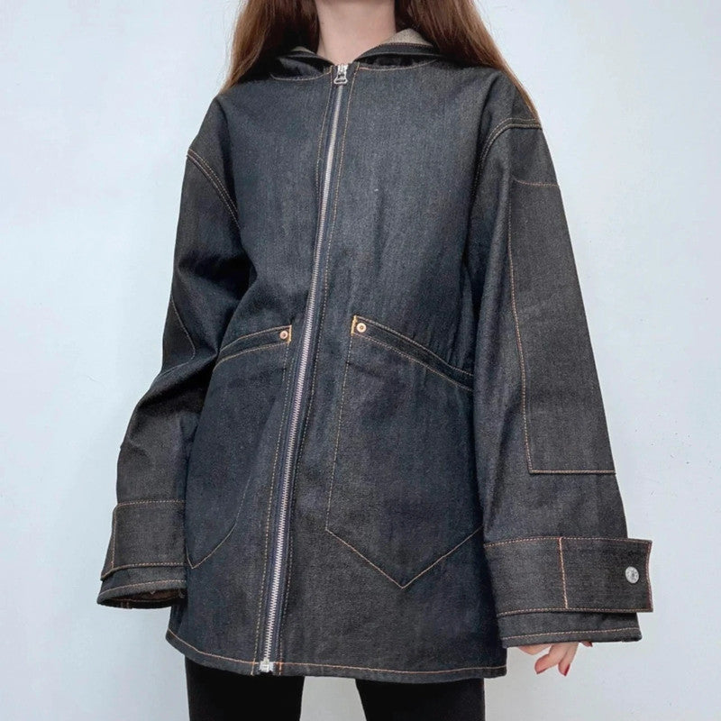 salvage dark-denim Evisu zip hoodie jacket