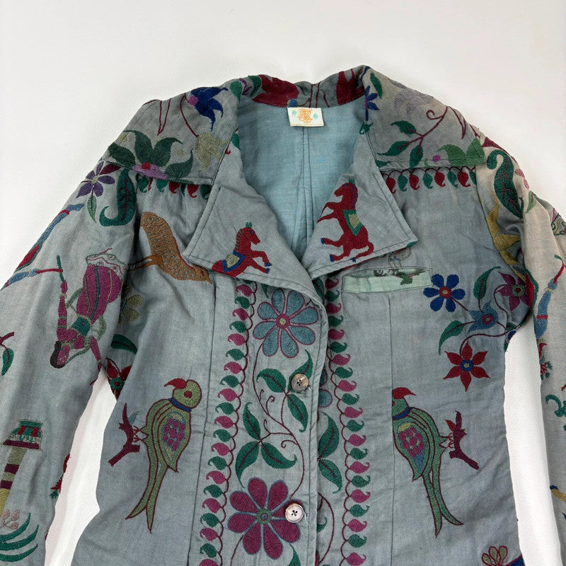Khaki embroidered boho hippie jacket