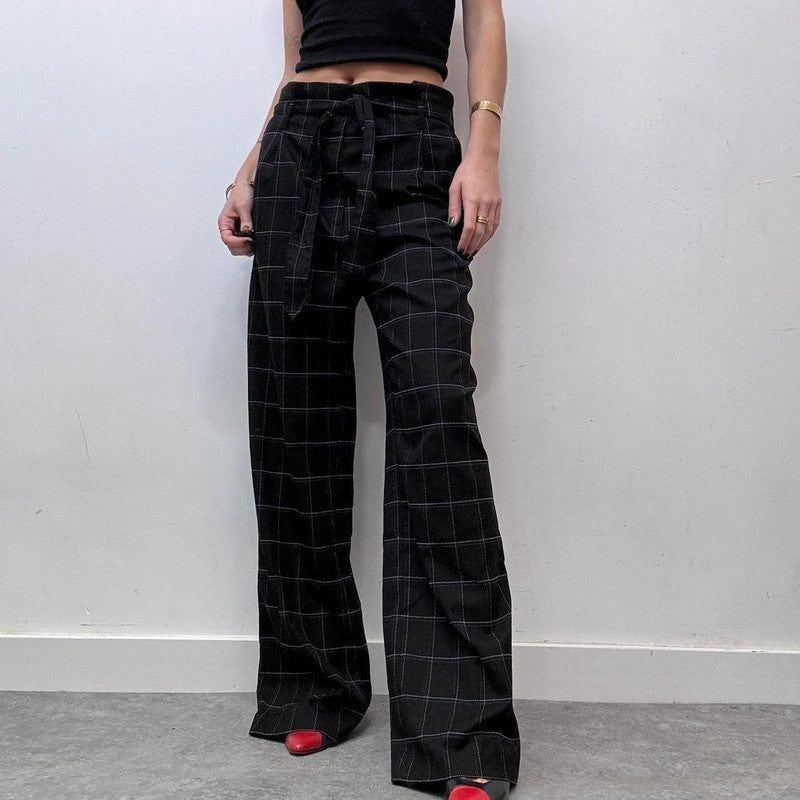 wide leg oversized checked suit trousers