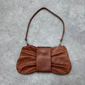 brown leather bow shoulder bag