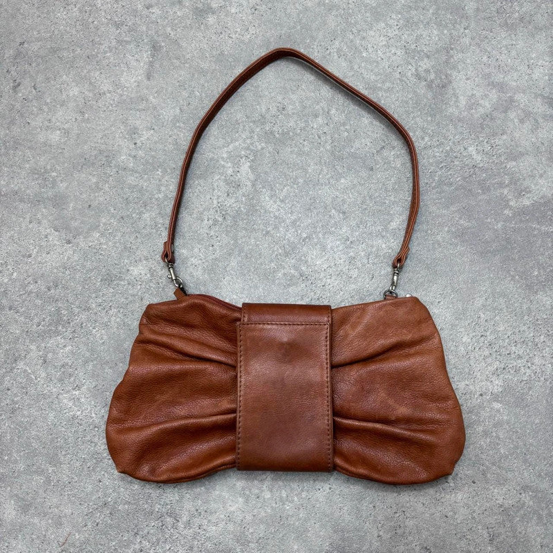 brown leather bow shoulder bag