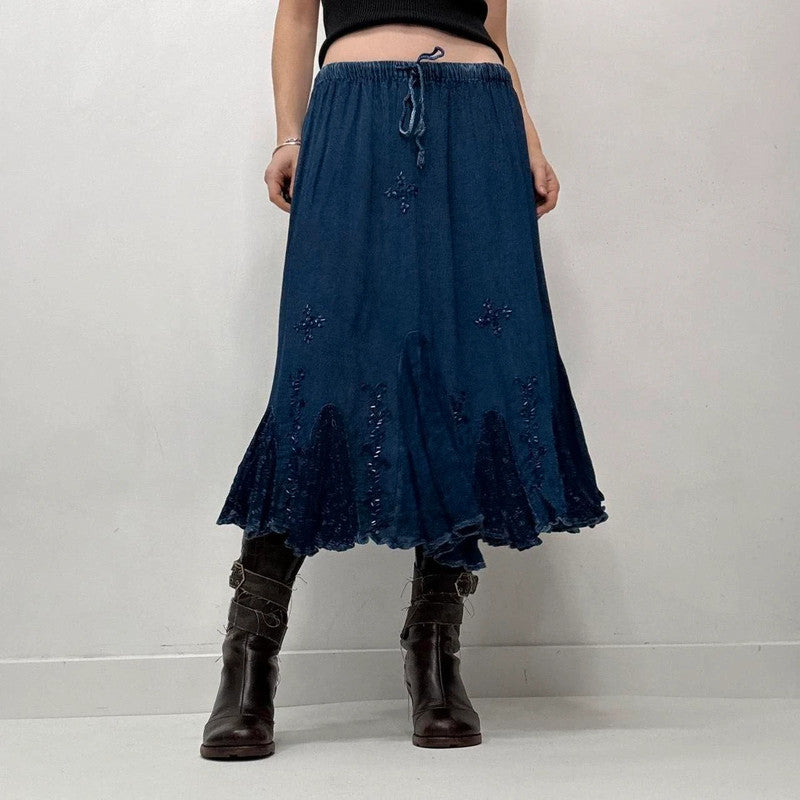 blue boho hippy midi skirt